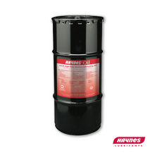 Load image into Gallery viewer, Black 15 gallon drum with red label featuring Haynes Oil branding on a white background