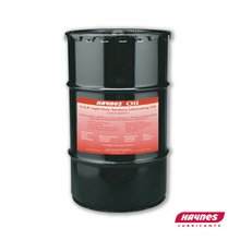 Load image into Gallery viewer, Black 55 gallon drum with red label featuring Haynes Lubricants branding on a white background
