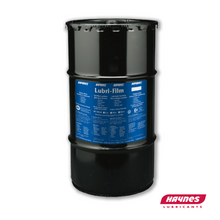 Load image into Gallery viewer, Black oil drum with blue label featuring 'Haynes Lubricants' on a white background