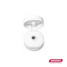 Load image into Gallery viewer, White replacement cap open on a white background, featuring Haynes Lubricants logo.