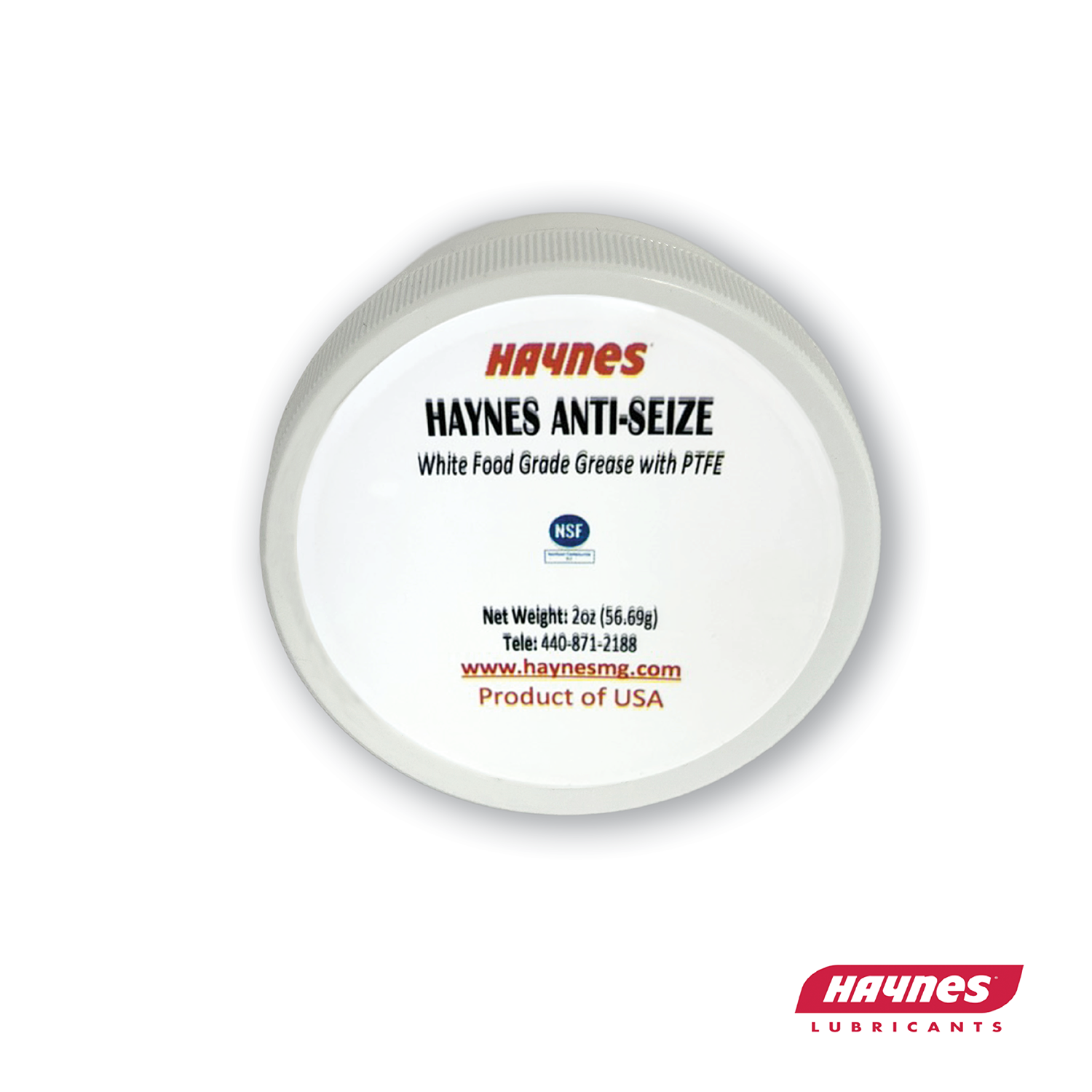 Haynes Anti-Seize white food grade grease container with label on a white background