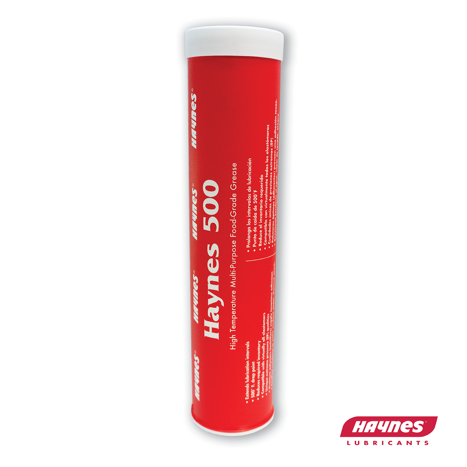 Red tube of Haynes 500 lubricant on a white background