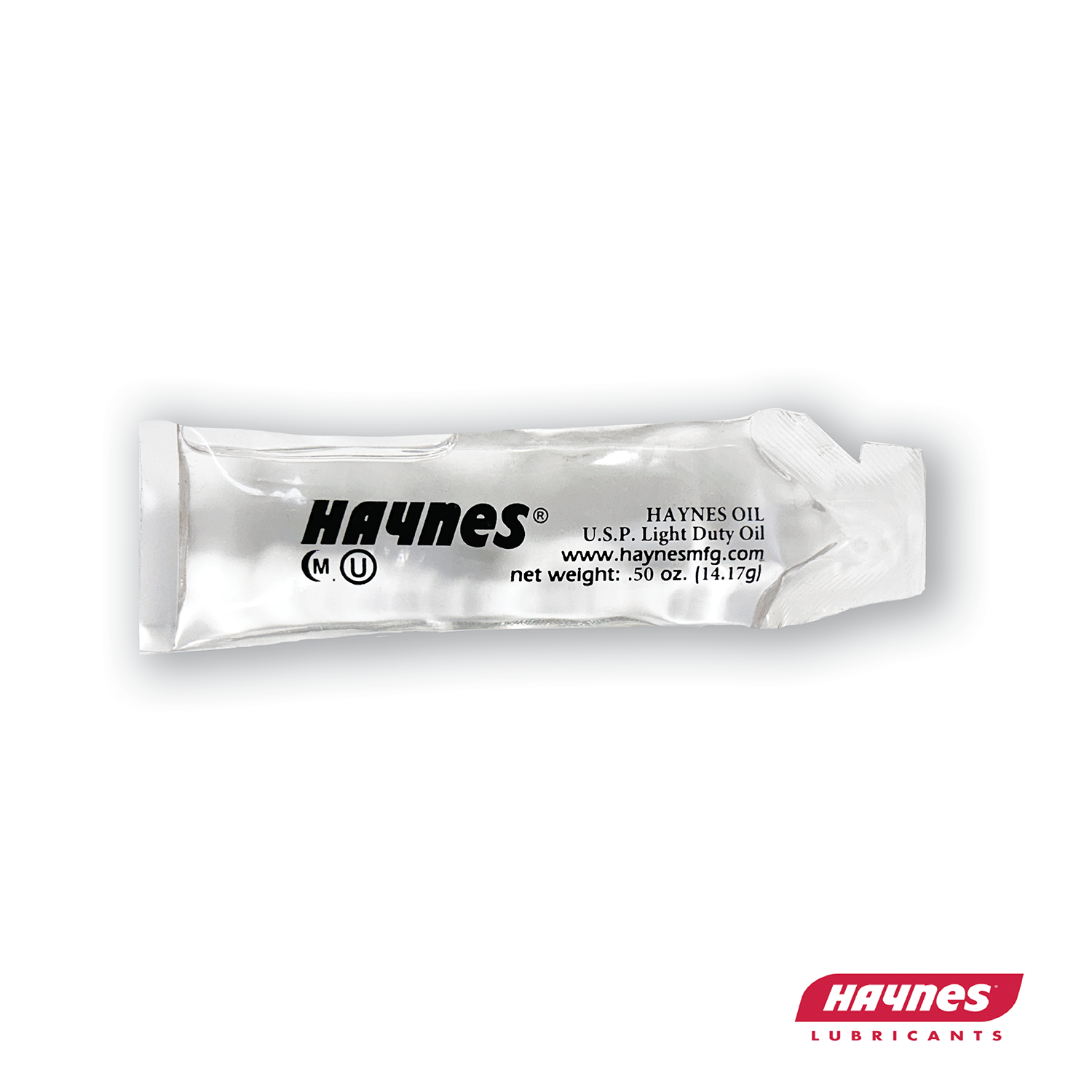 Haynes oil sample packet on a white background