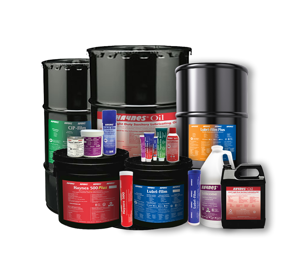 Collection of Haynes oil and products on a white background