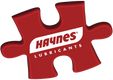Red puzzle piece-shaped object with 'Haynes Lubricants' logo on a white background