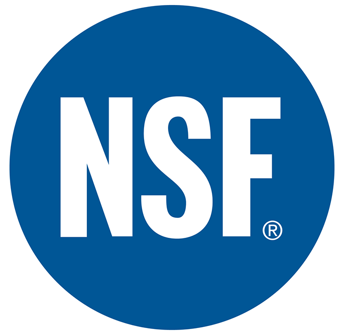 NSF logo with white letters on a blue circle