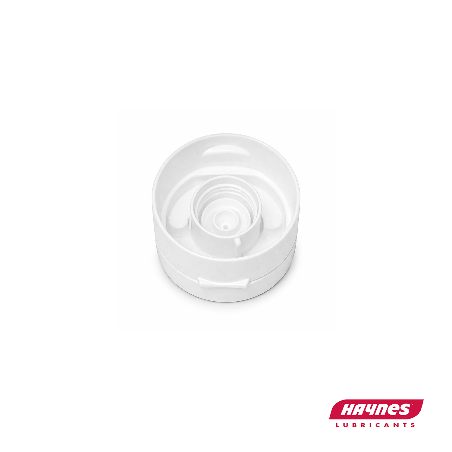 White replacement cap bottom on a white background, featuring Haynes Lubricants logo.