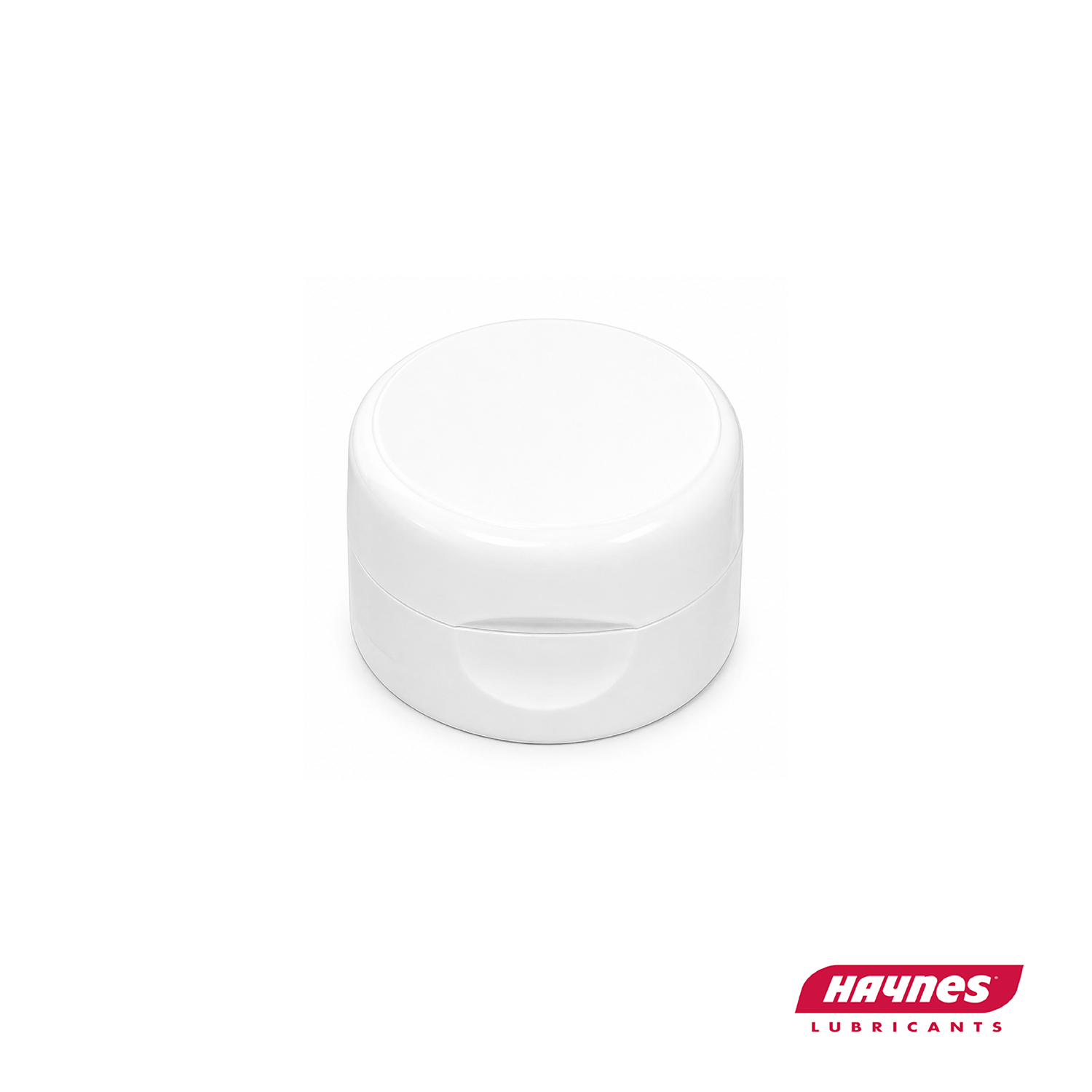 White replacement cap closed on a white background, featuring Haynes Lubricants logo.