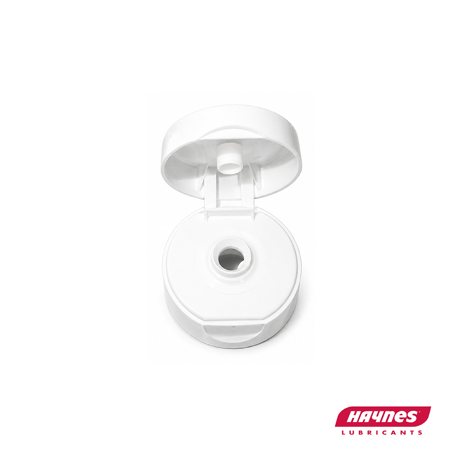 White replacement cap open on a white background, featuring Haynes Lubricants logo.