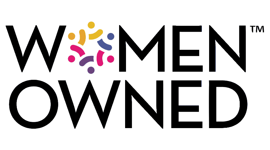 Logo for 'Women Owned' with colorful design element on a white background